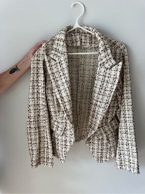 Women's Cream & Brown Tweed Blazer Jacket